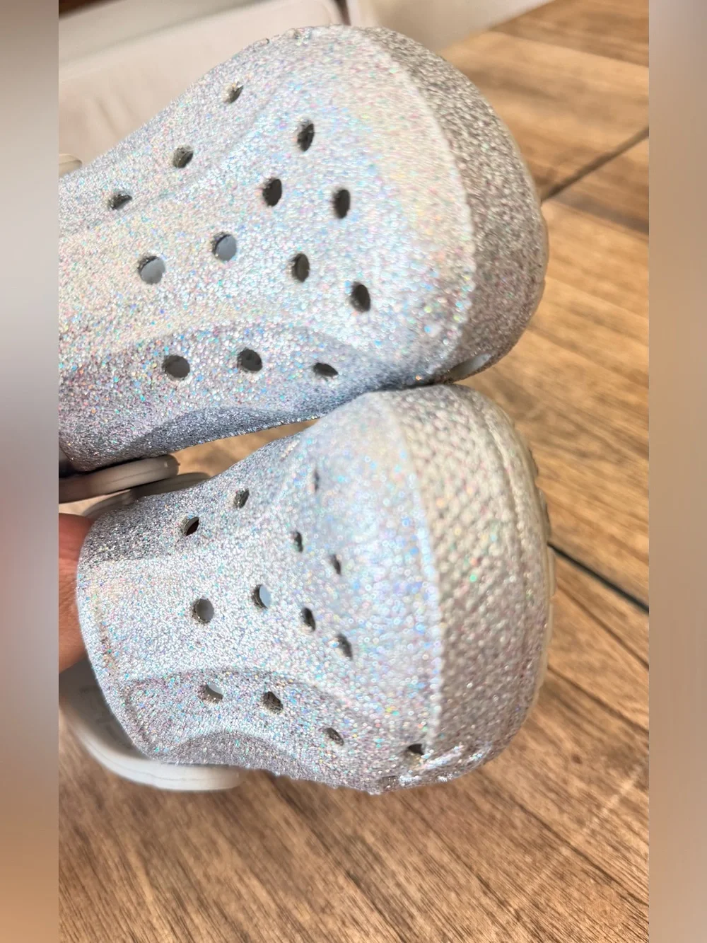 CROCS Kids Sparkle Glitter Clogs - Silver Holographic c-9